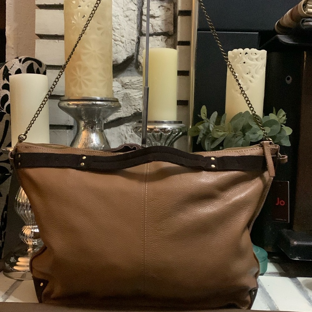Jo Handbags Hobo Day Shopper Tan and Brown Pebbled Leather NWT